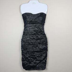 Nicole Miller Gold Label Vintage 90s Black Ruched Strapless Dress 12 Medium